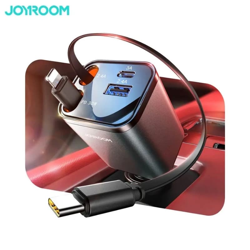 Carregador de Carro Joyroom 65 W com cabo retrátil Detalhe